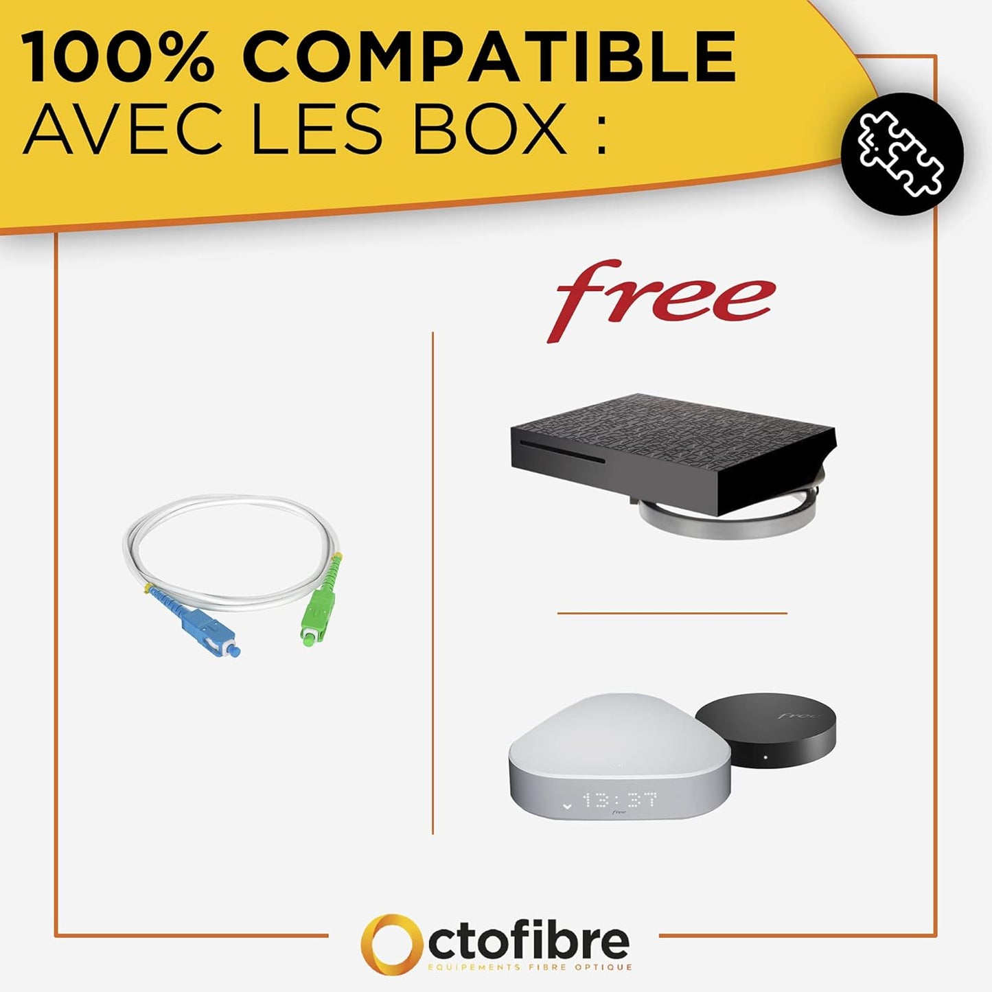 Octofibre - Câble Fibre Optique Freebox - Renforcée avec Blindage Kevlar - Rallonge/Jarretiere Fibre Optique - SC APC vers SC UPC - Garantie 10 Ans