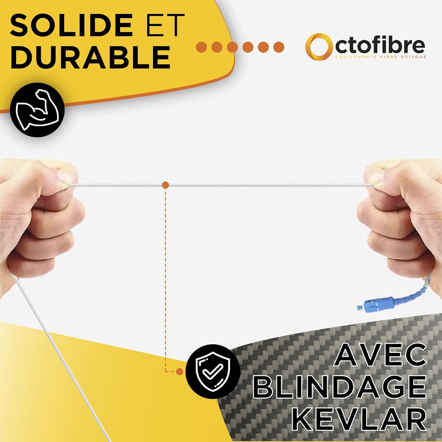Octofibre - Câble Fibre Optique Freebox - Renforcée avec Blindage Kevlar - Rallonge/Jarretiere Fibre Optique - SC APC vers SC UPC - Garantie 10 Ans