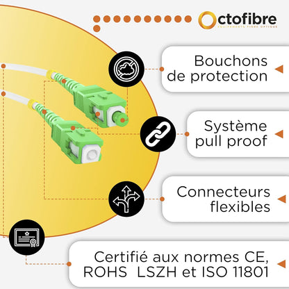 Octofibre - Câble Fibre Optique Orange SFR Bouygues -  Renforcée Avec Blindage Kevlar - Rallonge/Jarretiere - SC APC vers SC APC - Garantie 10 Ans