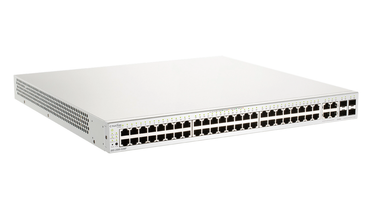 48 PORTS POE/POE+ +4 COMBO GE/SFP BUDGET POE 370w 1 AN DE LICENCE OFFERT NUCLIAS CLOUD – DBS-2000-52MP/E