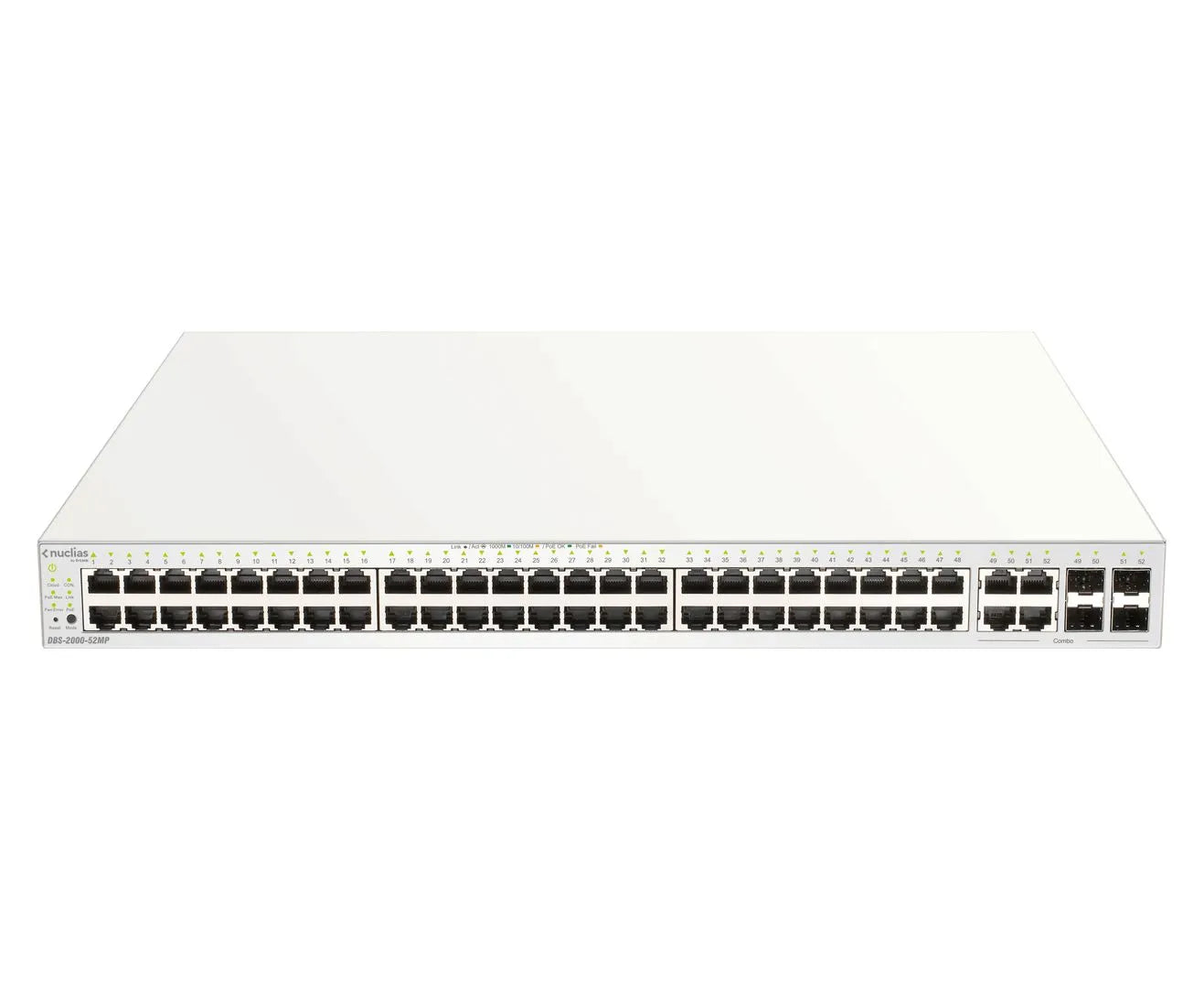 48 PORTS POE/POE+ +4 COMBO GE/SFP BUDGET POE 370w 1 AN DE LICENCE OFFERT NUCLIAS CLOUD – DBS-2000-52MP