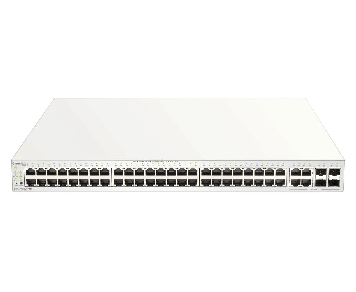 48 PORTS POE/POE+ +4 COMBO GE/SFP BUDGET POE 370w 1 AN DE LICENCE OFFERT NUCLIAS CLOUD – DBS-2000-52MP