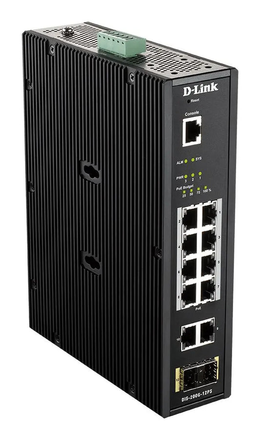 SWITCH INDUSTRIEL 10 PORTS GIGA + 2 PORTS SFP dont 8 PORTS POE BUDGET 240W Format Rail-Din