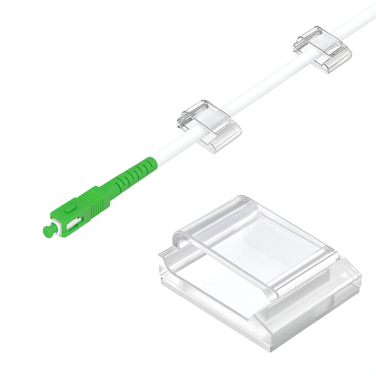 Lot de 20 clips adhésifs transparents – Organisation de câbles (idéal fibre 0.9 – 3 mm, voiture/maison/bureau)