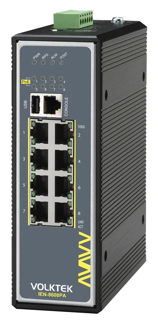 SWITCH INDUSTRIEL 8 PORTS GIGA POE+ MANAGEABLE L2+ Managed 8 x 10/100/1000 PoE+ -40 C~75 C 480W