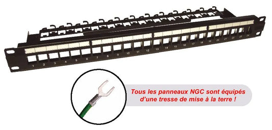 Panneau de brassage réseau 1U 19' Cat6A équipé 24 RJ45, noir