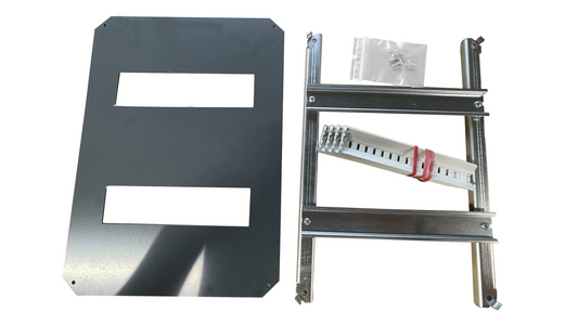 KIT RAIL DIN / CHASSIS ET PLASTRON ISOLANT 2 rangees x 11 modules, dim 400x300x210
