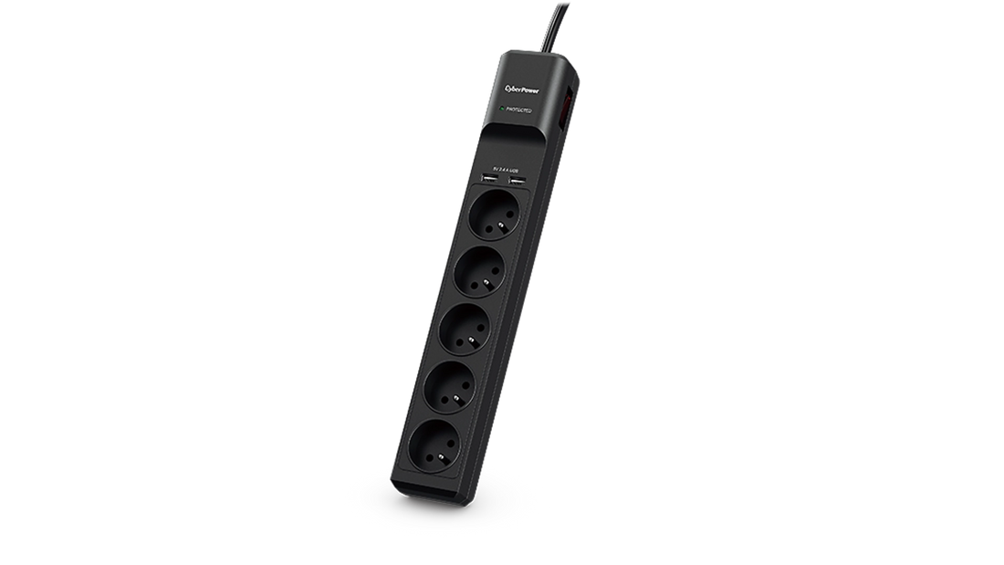 Alimentation électrique multip 5 prises fr 10A-350j 2xUSB